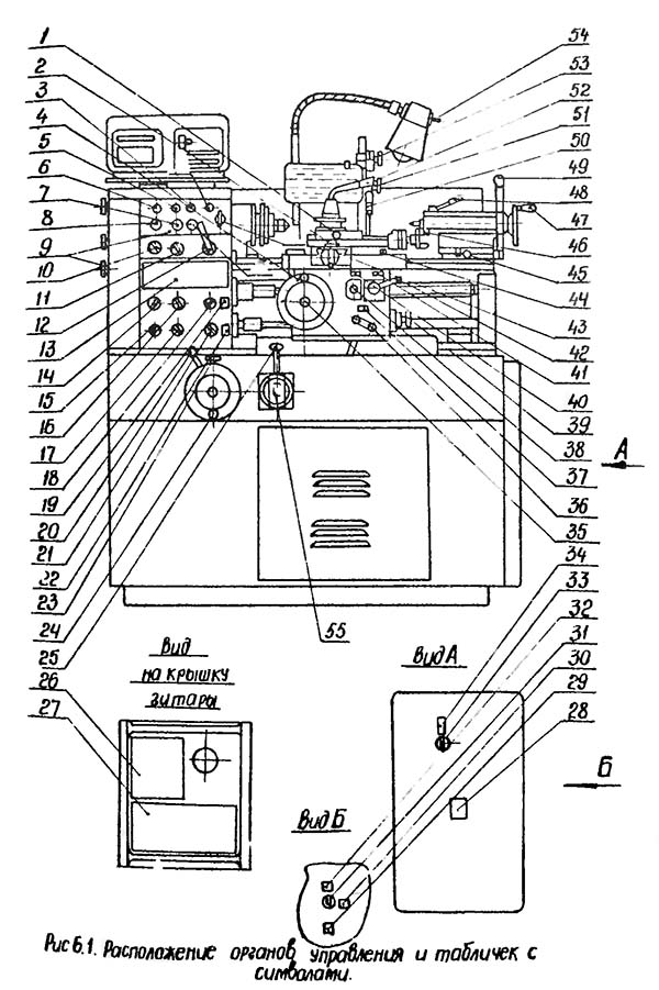 16Б05АФ10 Розташування органів керування токарно-гвинторізним верстатом